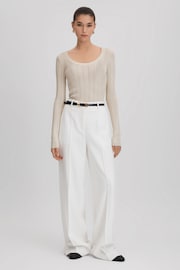 Reiss Cream Sierra Knitted Scoop Neck Top - Image 3 of 7