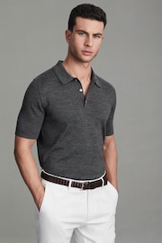 Reiss Derby Grey Marl Manor Slim Fit Merino Wool Polo Shirt - Image 1 of 6