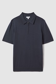 Reiss Blue Smoke Maxwell Merino Wool Half-Zip Polo Shirt - Image 2 of 5