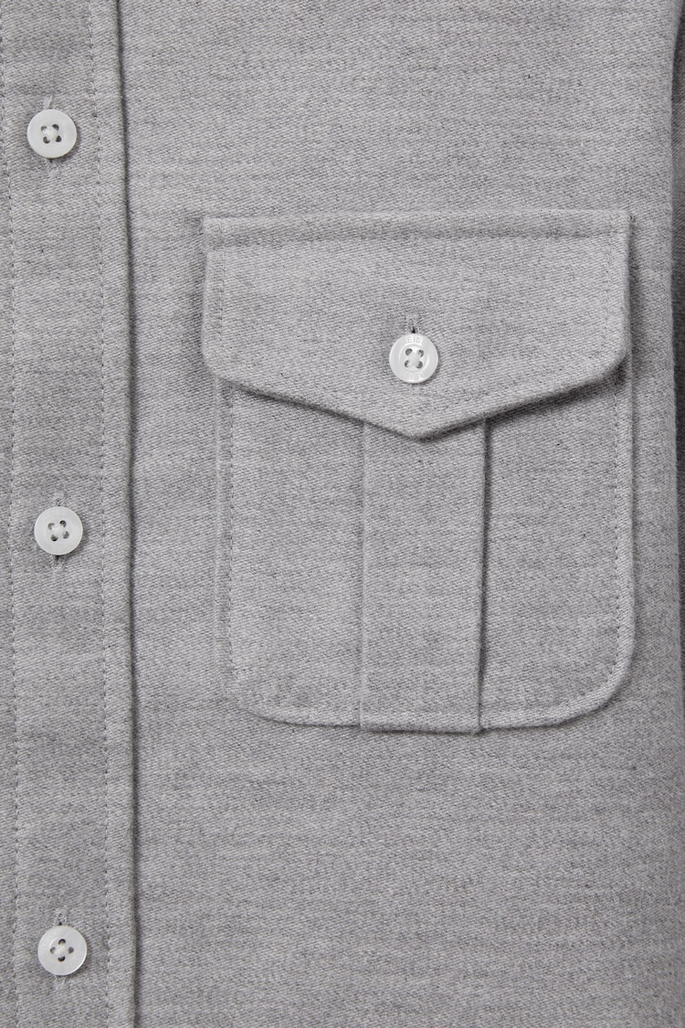 Reiss Soft Grey Thomas Senior Brushed Cotton Patch Pocket Overshirt - Image 4 of 4