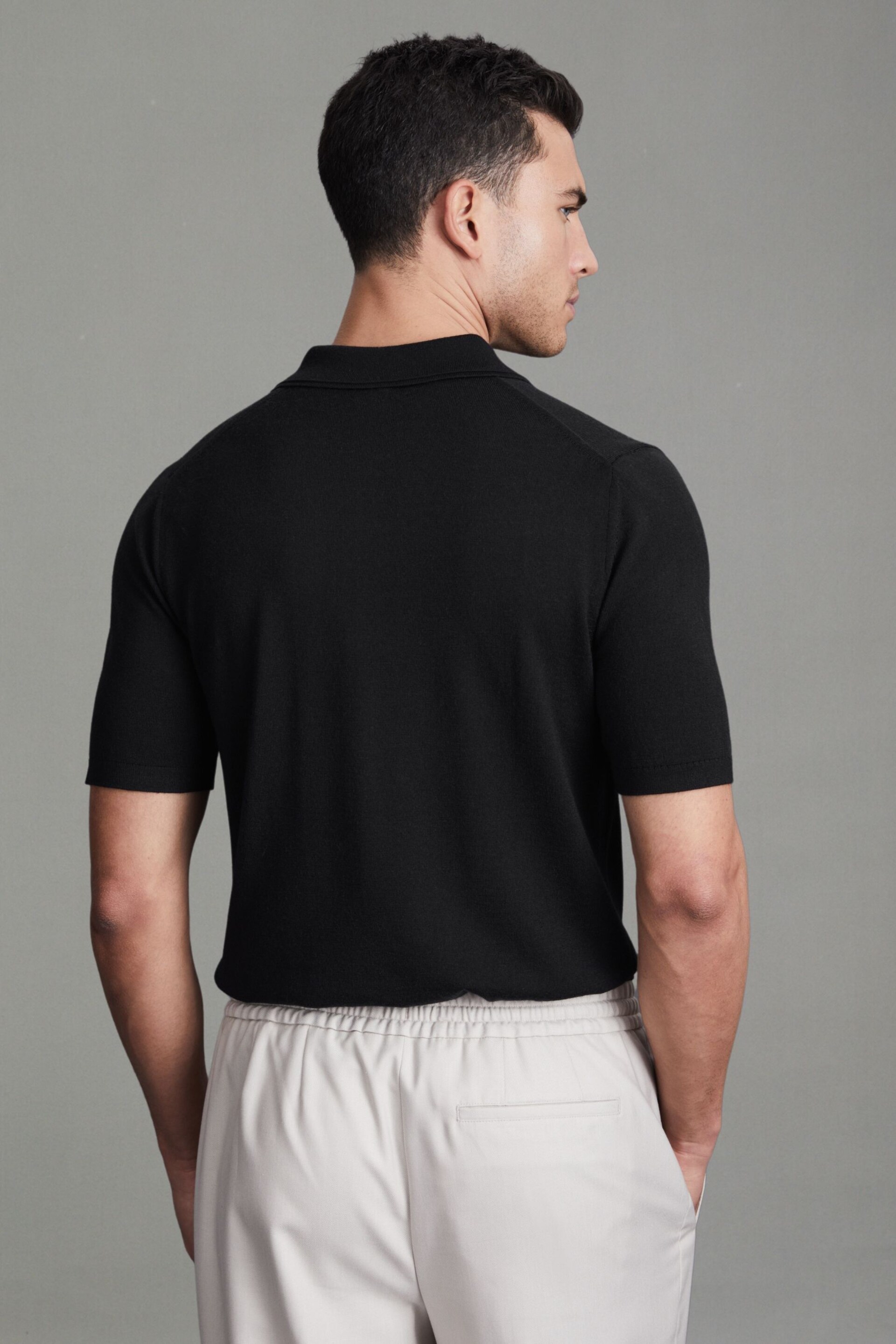 Reiss Navy Manor Slim Fit Merino Wool Polo Shirt - Image 5 of 5