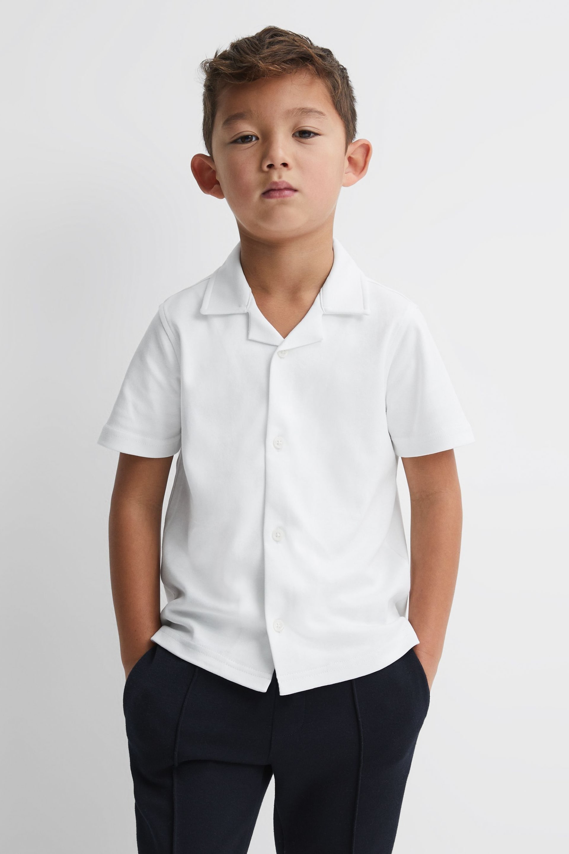 Reiss White Caspa Senior Cotton Cuban Collar Shirt - Image 1 of 6