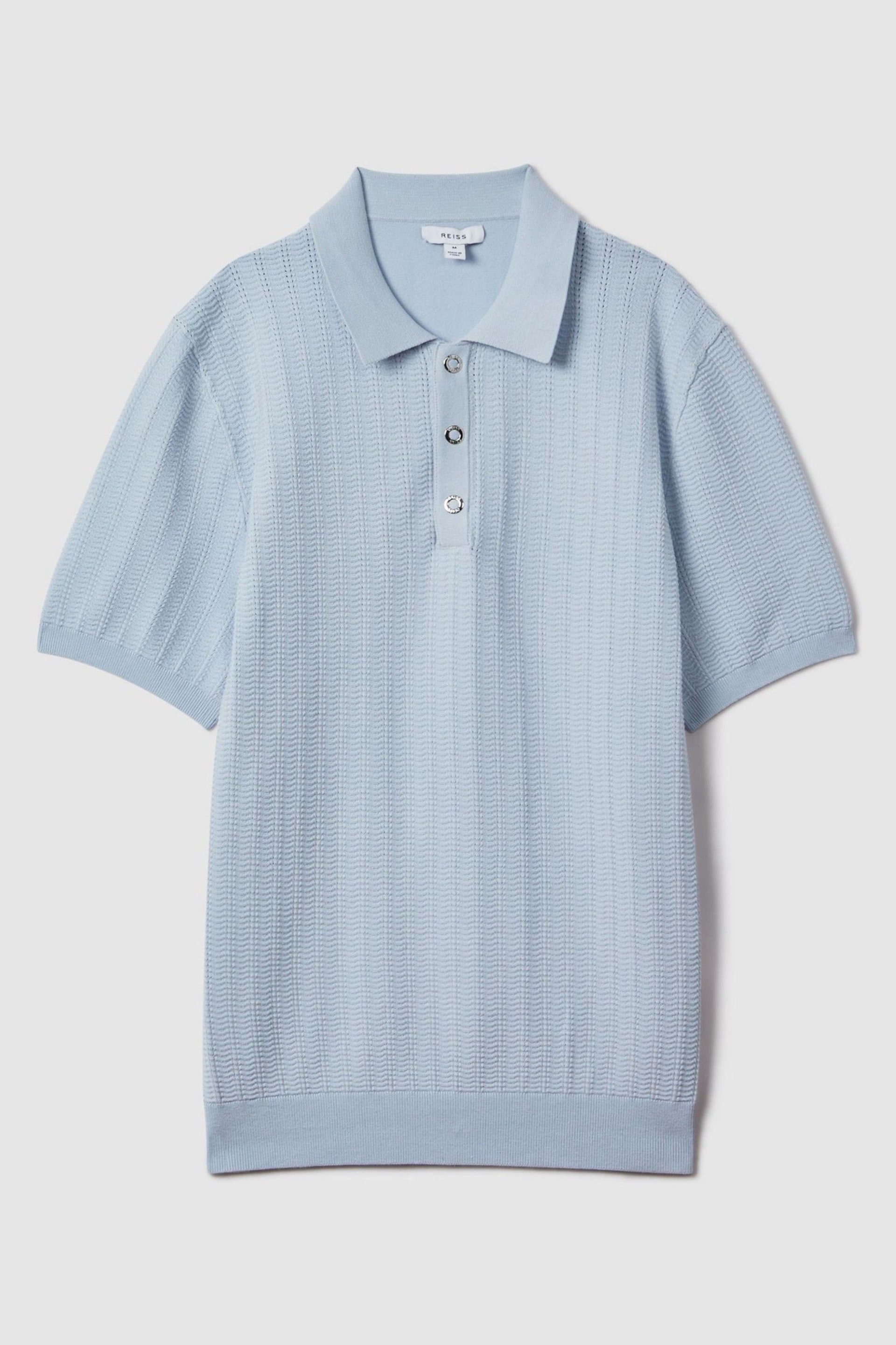 Reiss Soft Blue Pascoe Textured Modal Blend Polo Shirt - Image 2 of 7