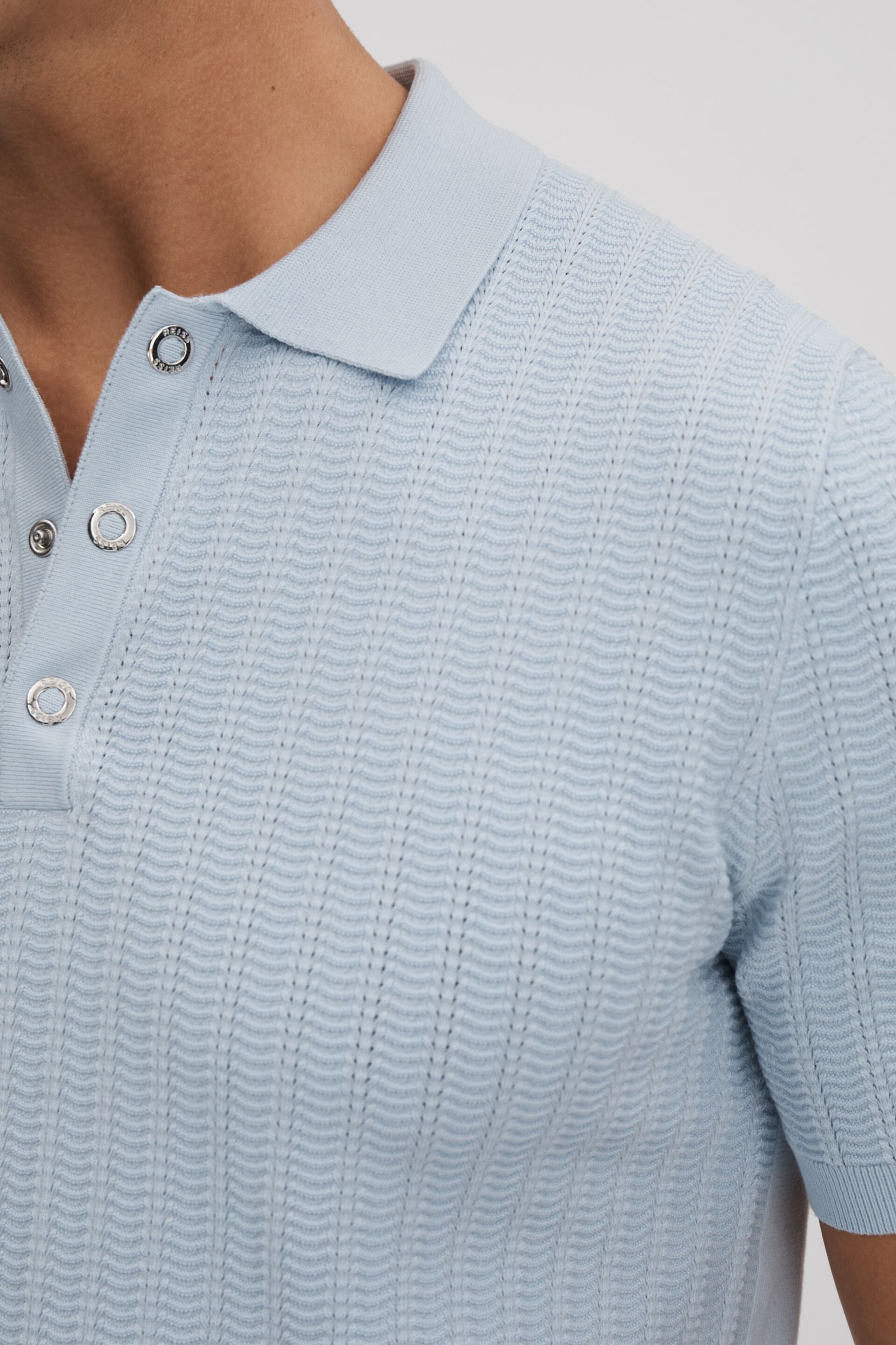Reiss Soft Blue Pascoe Textured Modal Blend Polo Shirt - Image 4 of 7