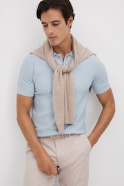 Reiss Soft Blue Pascoe Textured Modal Blend Polo Shirt - Image 6 of 7