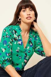 Love & Roses Green Petite Ruffle V Neck 3/4 Sleeve Button Up Blouse - Image 1 of 4