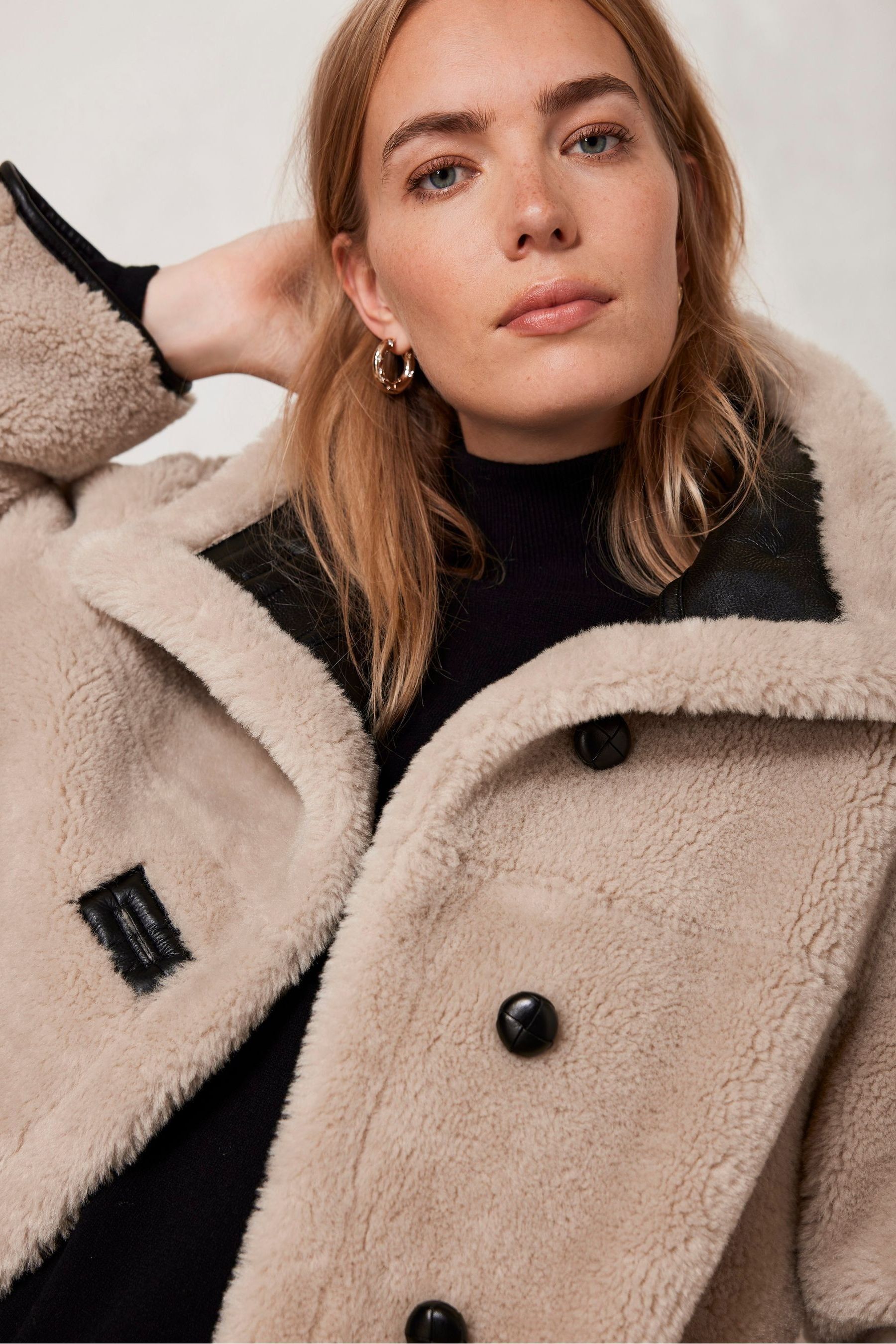 Buy Mint Velvet Cream Borg Funnel Neck Coat from Next Netherlands