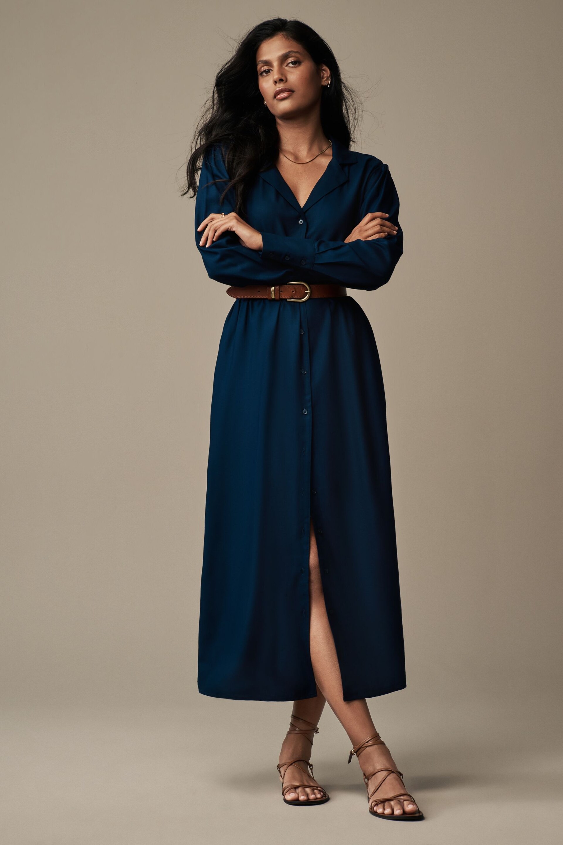 Laura Ashley Navy Midaxi Shirt Dress - Image 1 of 5
