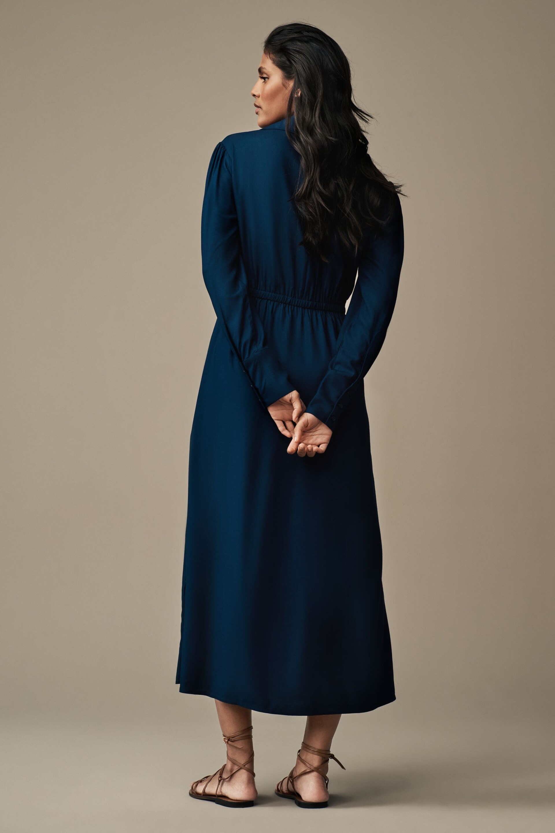 Laura Ashley Navy Midaxi Shirt Dress - Image 2 of 5