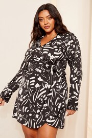 Curves Like These Black/White Floral Long Sleeve Wrap Mini Dress - Image 1 of 4