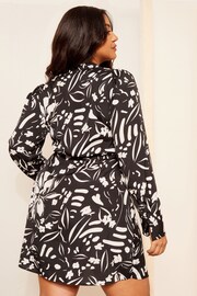 Curves Like These Black/White Floral Long Sleeve Wrap Mini Dress - Image 4 of 4
