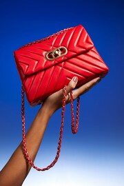 Dune London Red Chrome Small Regent Quilted Shoulder Bag - Image 1 of 5