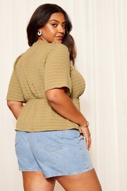 Curves Like These Khaki Green Crinkle Underbust Flutter Sleeve Peplum Blouse - Image 4 of 4