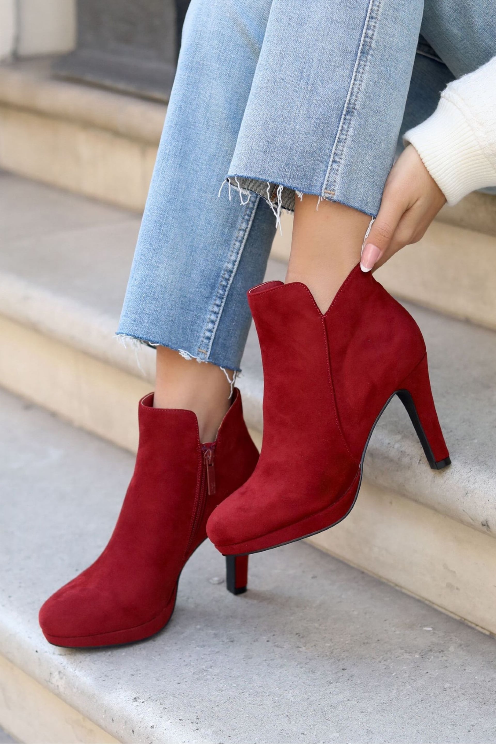 Linzi Red Layara Platform Ankle Boots With Stiletto Heels - Image 1 of 4