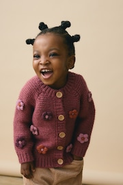 Burgundy Red 3D Flower Cardigan (3mths-7yrs) - Image 3 of 9