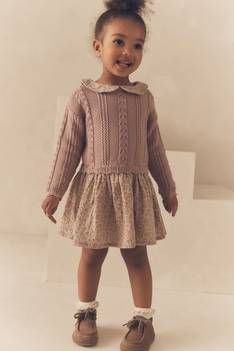 Pink Knitted Collar Dress (3mths-10yrs) - Image 1 of 8