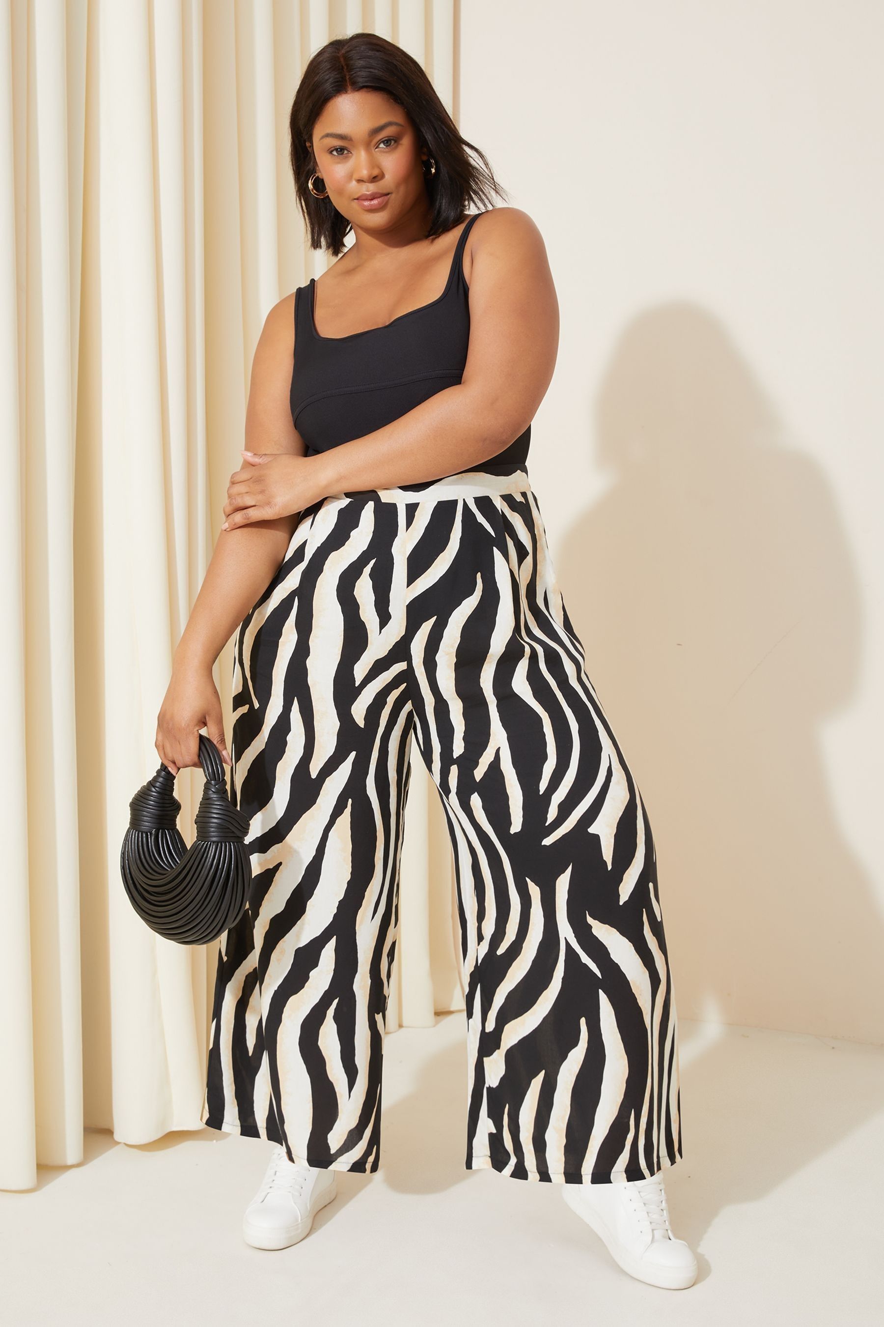 Buy Curves Like These Zebra Black White Wide Leg Crop Trousers from Next Luxembourg