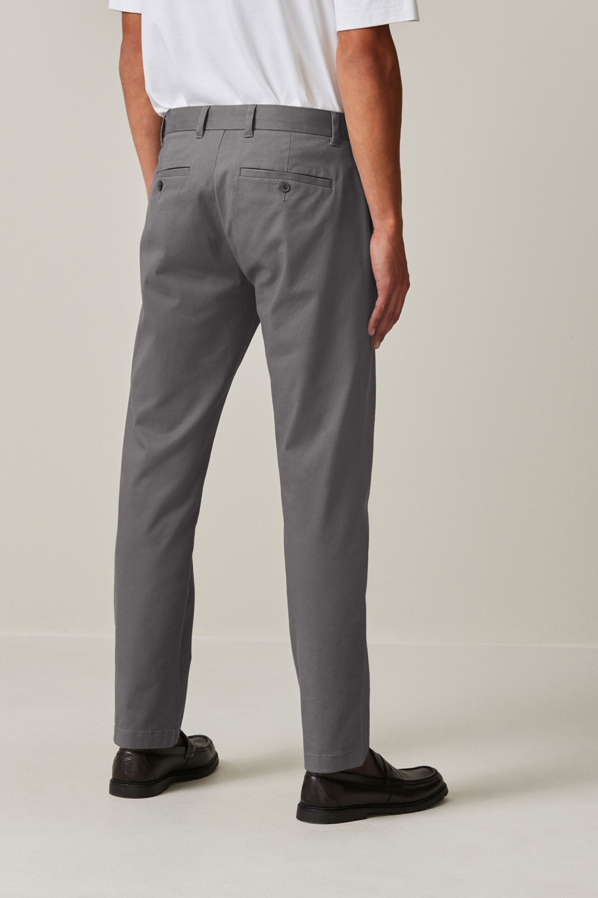 Charcoal Grey Slim Fit Stretch Printed Soft Touch Chino Trousers - Image 3 of 9