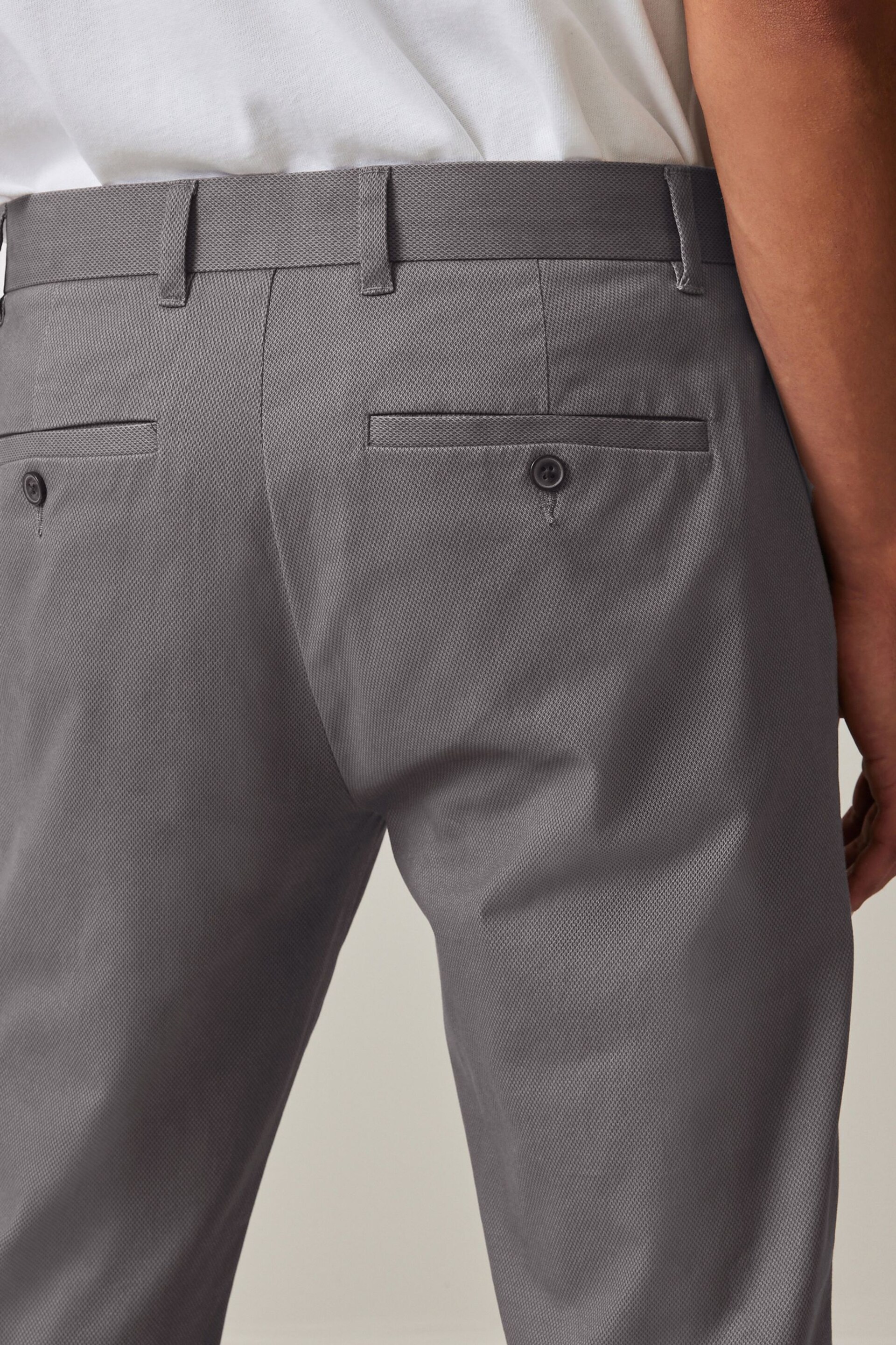 Charcoal Grey Slim Fit Stretch Printed Soft Touch Chino Trousers - Image 5 of 9