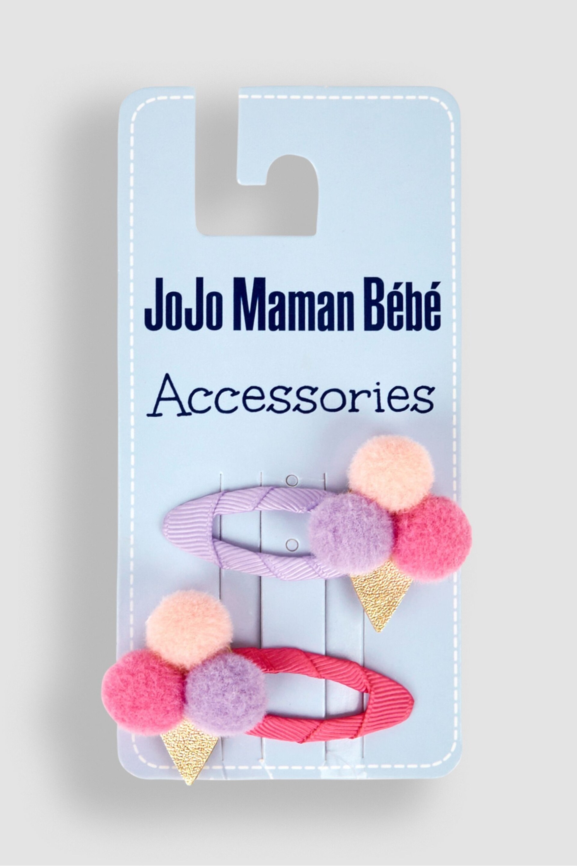 JoJo Maman Bébé Pastel 2-Pack Ice Cream Pom Pom Hair Clips - Image 2 of 3