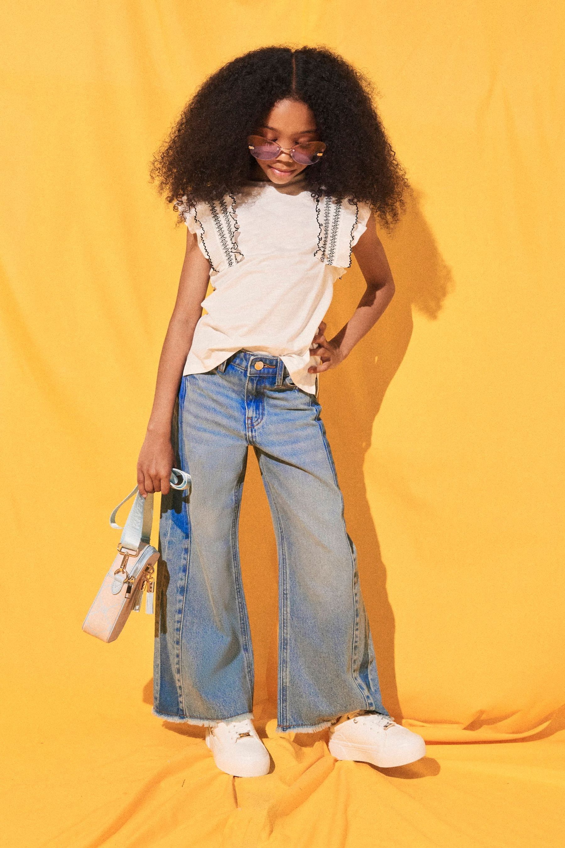 Buy River Island Blue Girls Denim Patchwork Wide Leg Jeans from Next Belgium