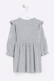 River Island Grey Mini Girls Cosy Embroidery Dress - Image 2 of 4