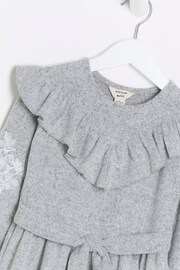 River Island Grey Mini Girls Cosy Embroidery Dress - Image 3 of 4