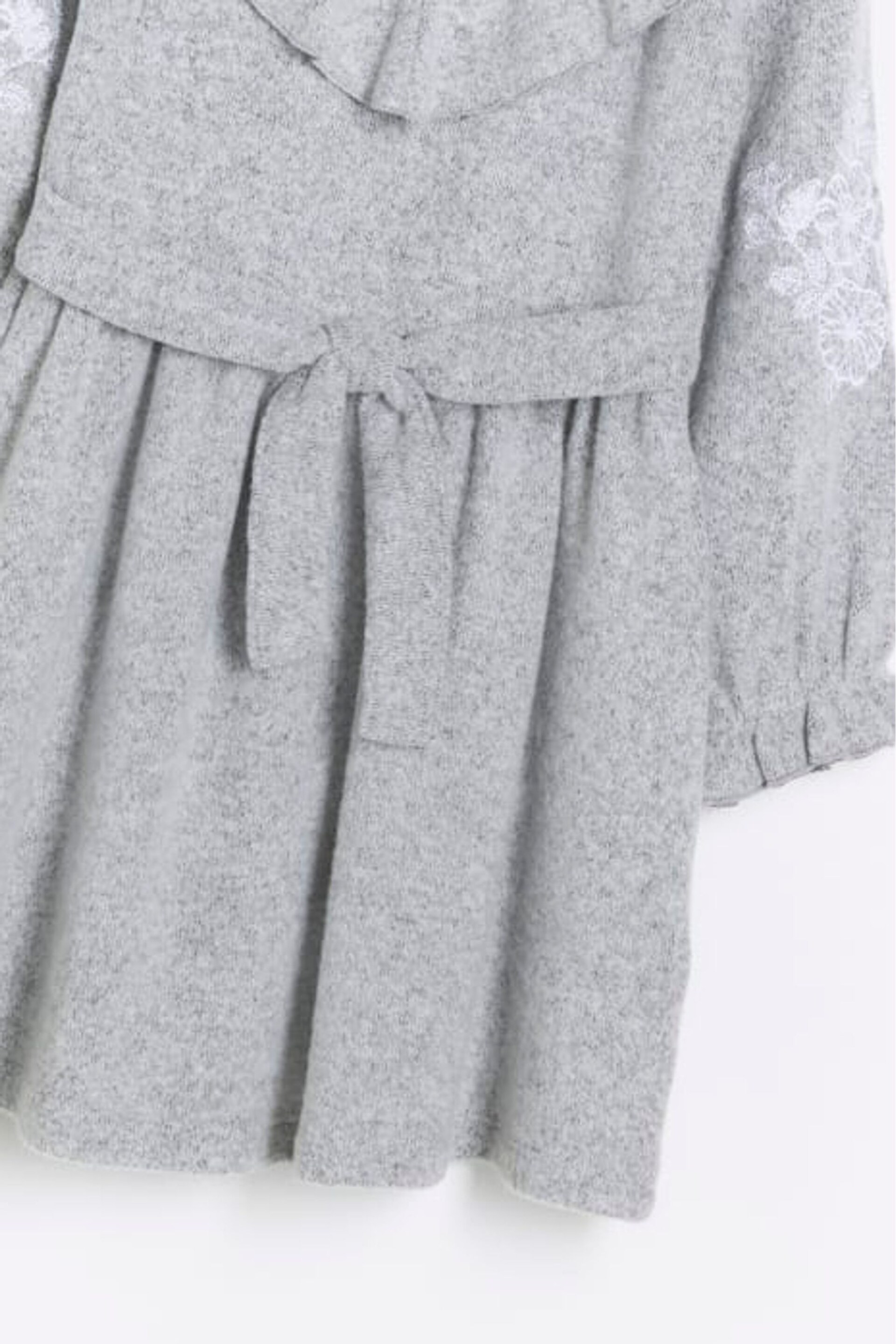 River Island Grey Mini Girls Cosy Embroidery Dress - Image 4 of 4