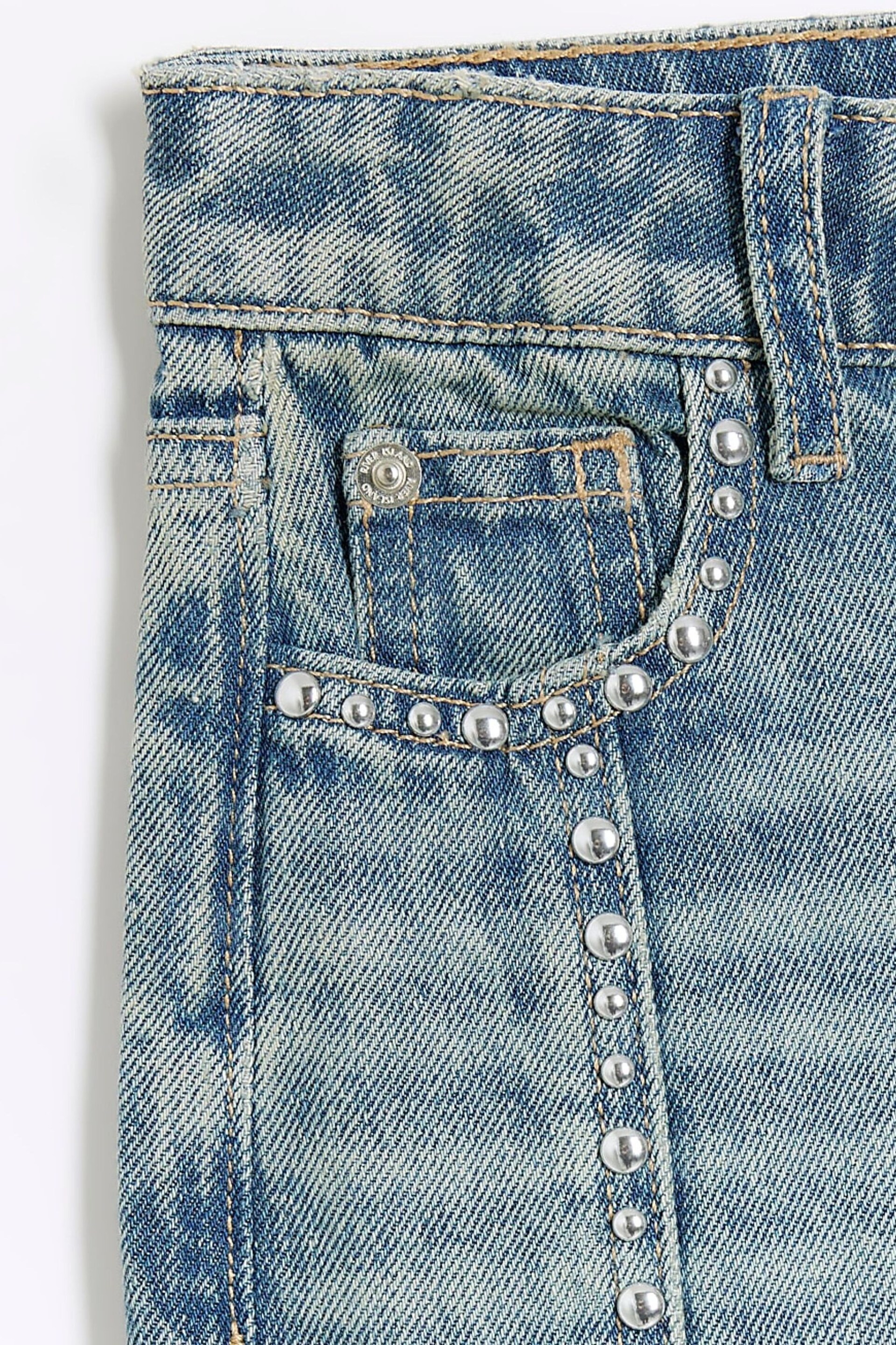 River Island Blue Girls Mid Studded Straight Fit Jeans - Image 3 of 4