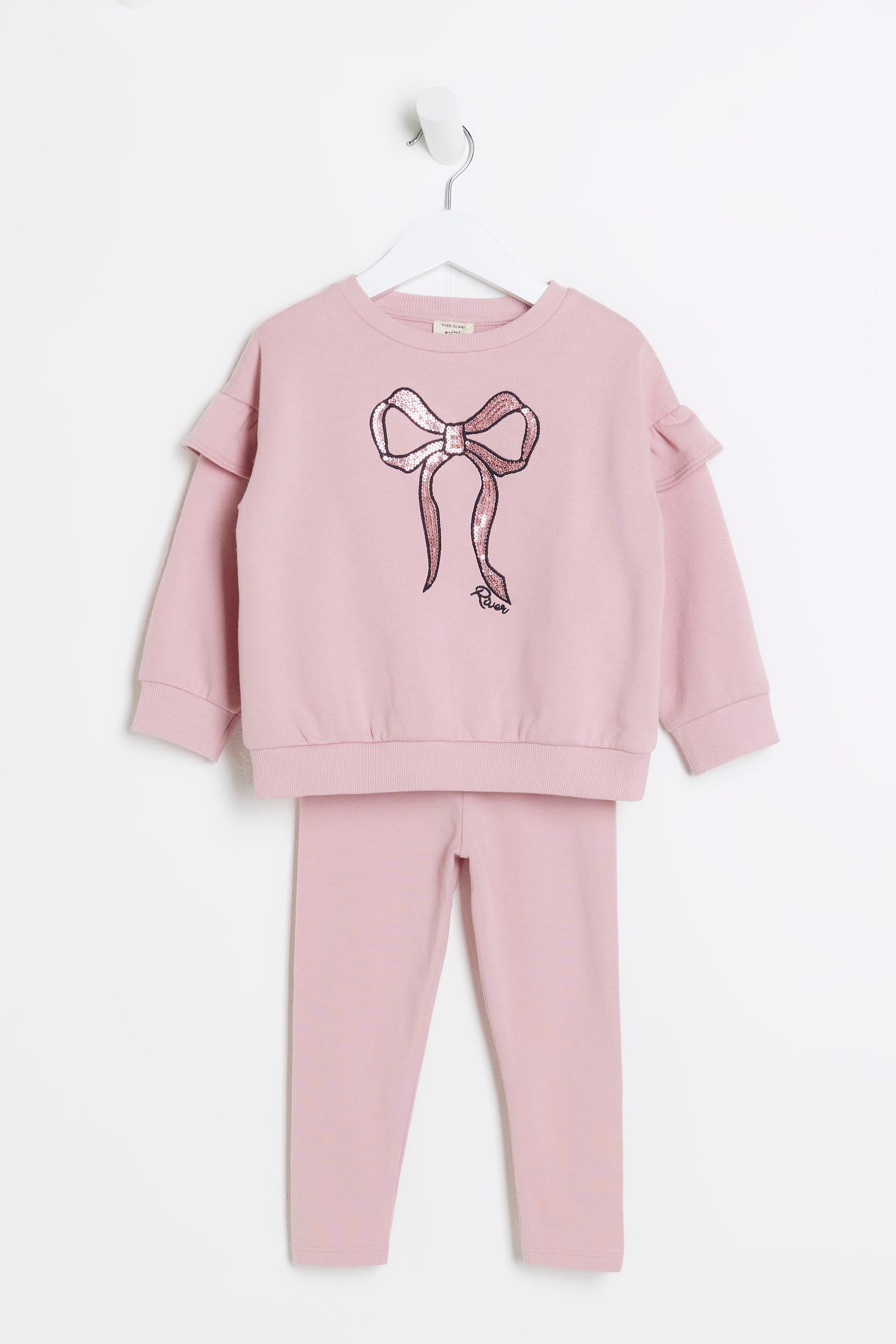 Buy River Island Pink Girls Sequin Bow Sweat Top Joggers Set from Next United Arab Emirates