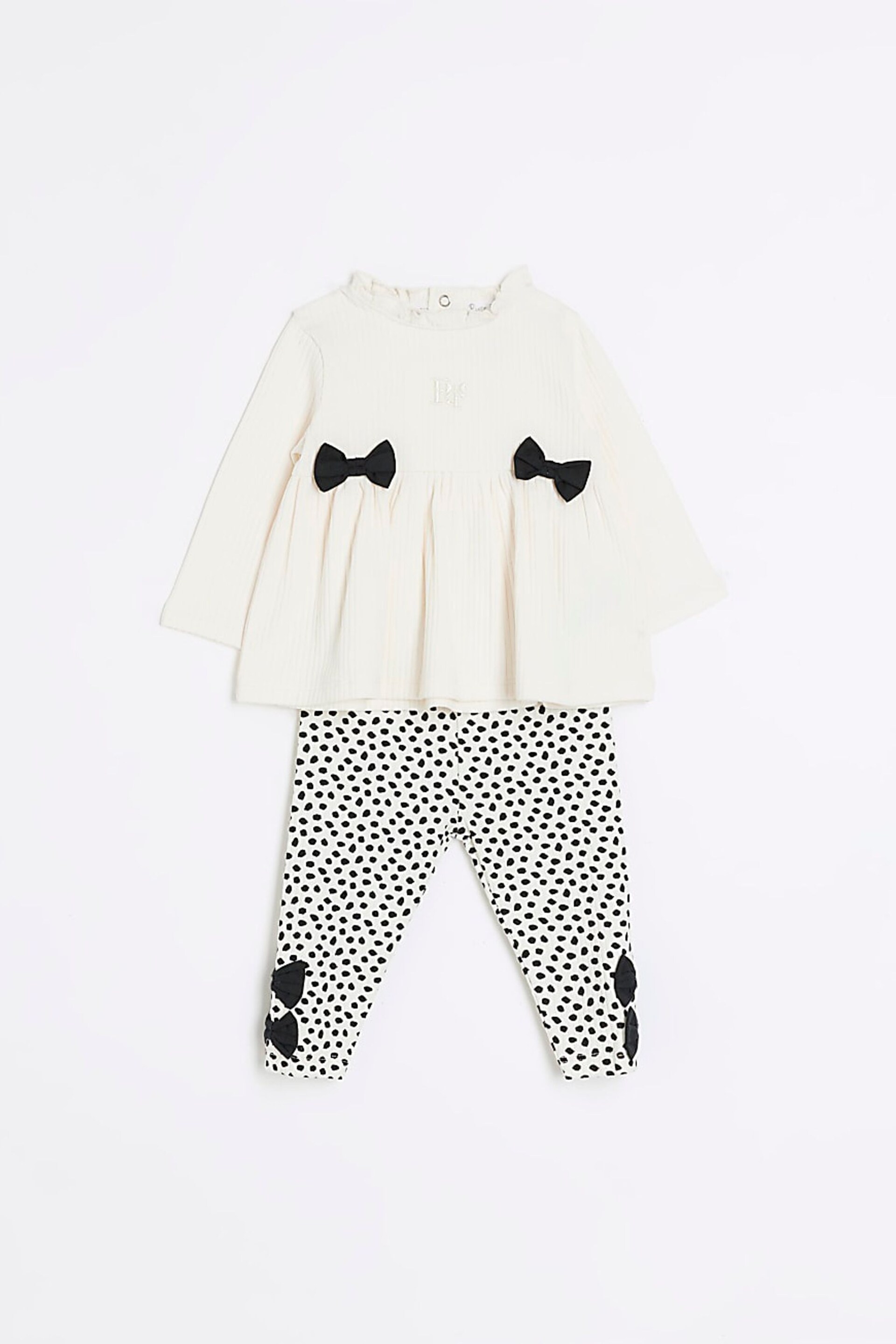 River Island Cream Baby Girls Polka Dot Peplum Set - Image 2 of 5