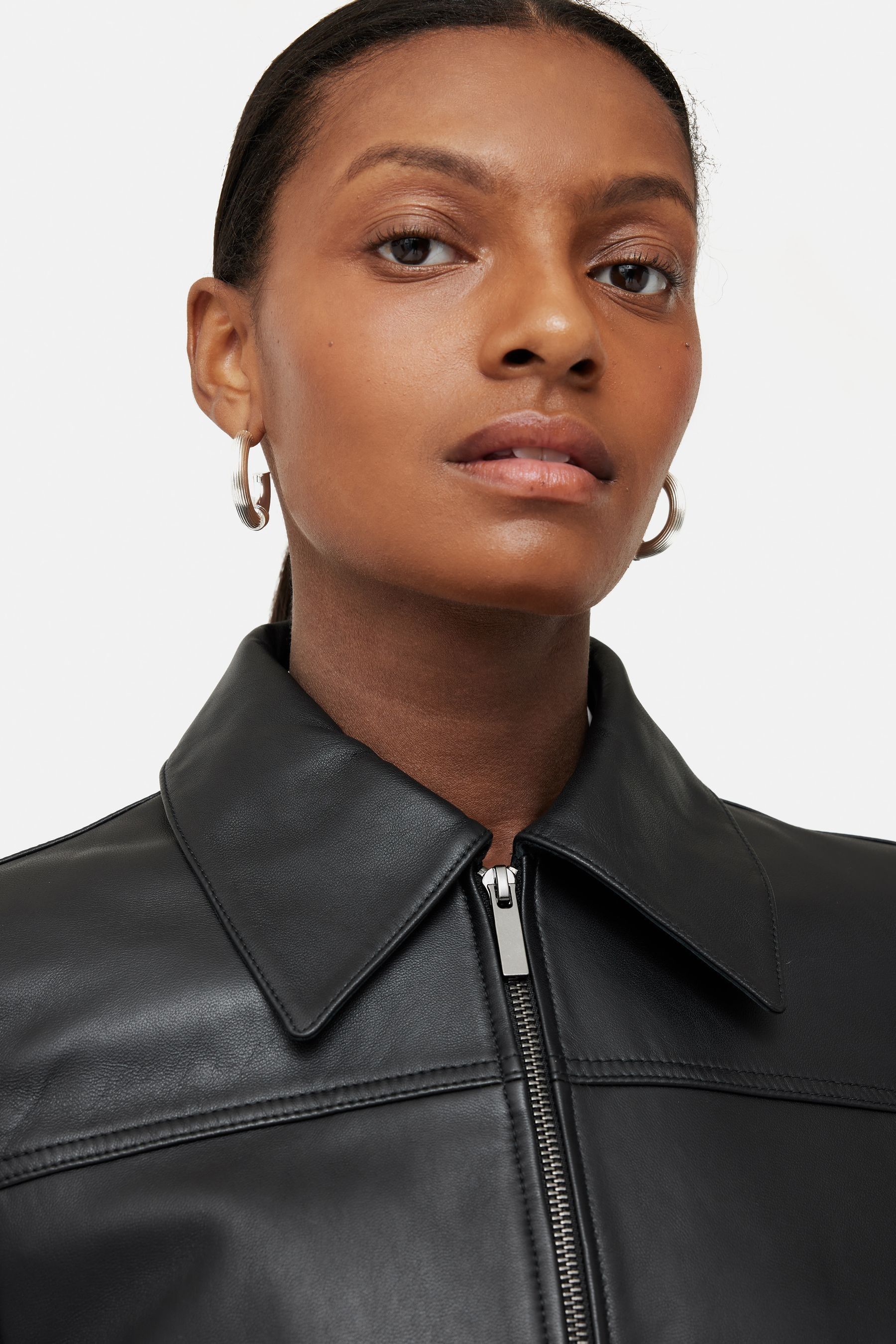 Buy Jigsaw Black Zip Front Leather Biker Jacket from Next USA