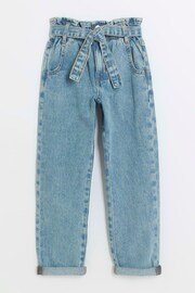 River Island Blue Girls Denim Shirred Waistband Paperbag Jeans - Image 1 of 4