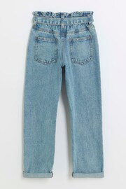 River Island Blue Girls Denim Shirred Waistband Paperbag Jeans - Image 2 of 4