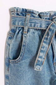 River Island Blue Girls Denim Shirred Waistband Paperbag Jeans - Image 3 of 4
