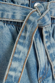 River Island Blue Girls Denim Shirred Waistband Paperbag Jeans - Image 4 of 4