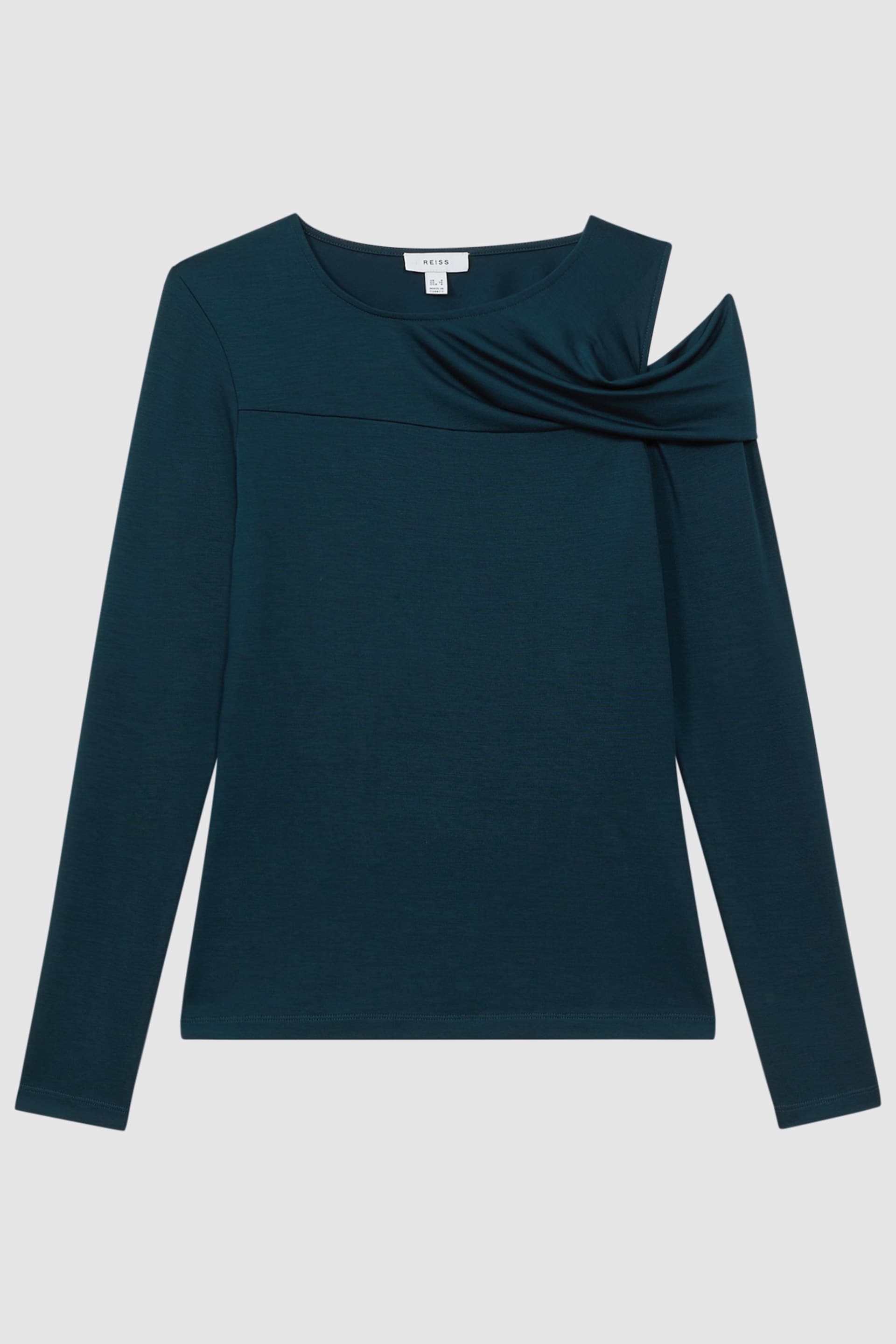 Reiss Teal Adeline Draped Shoulder Top - Image 2 of 5