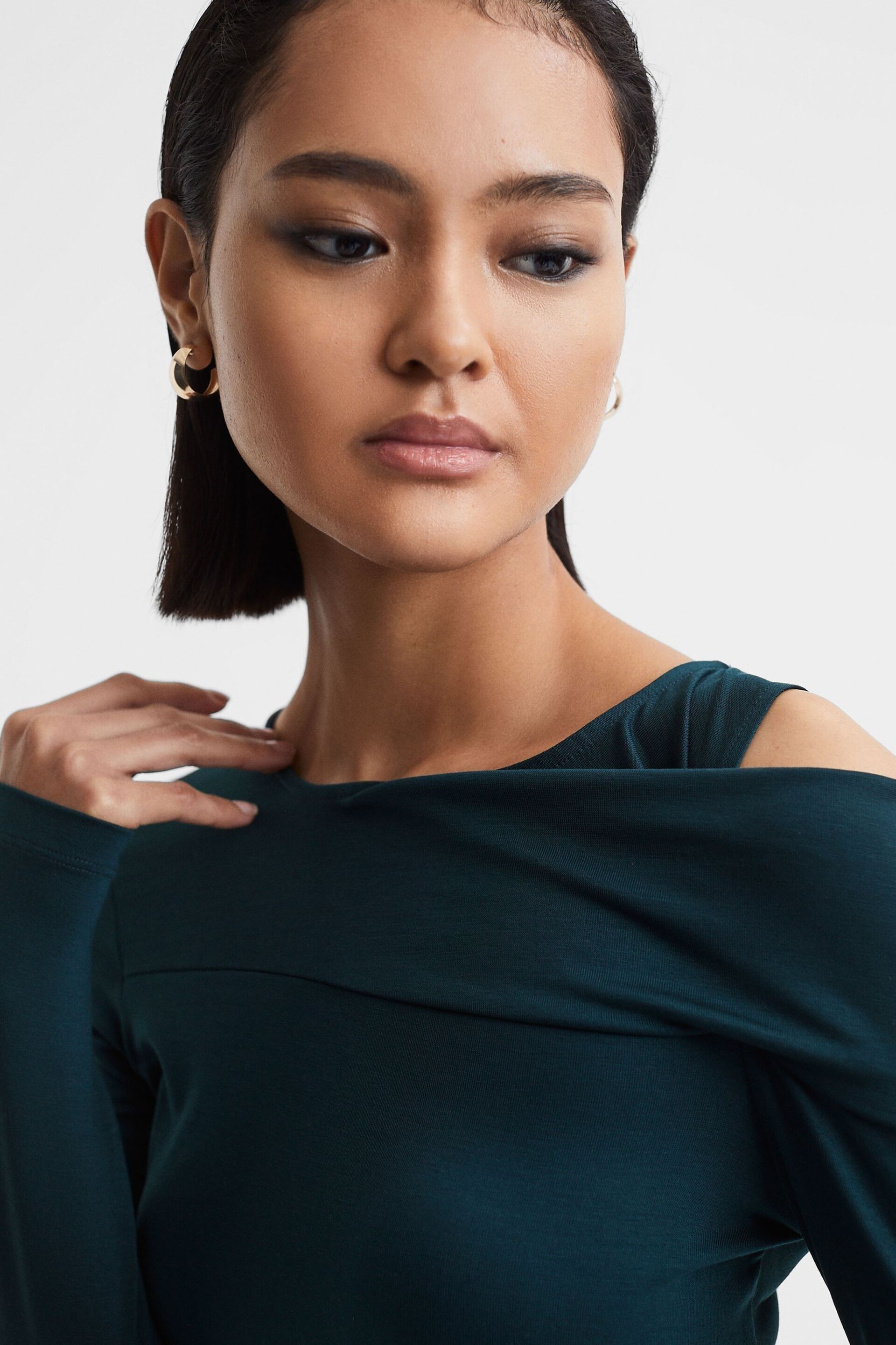 Reiss Teal Adeline Draped Shoulder Top - Image 4 of 5