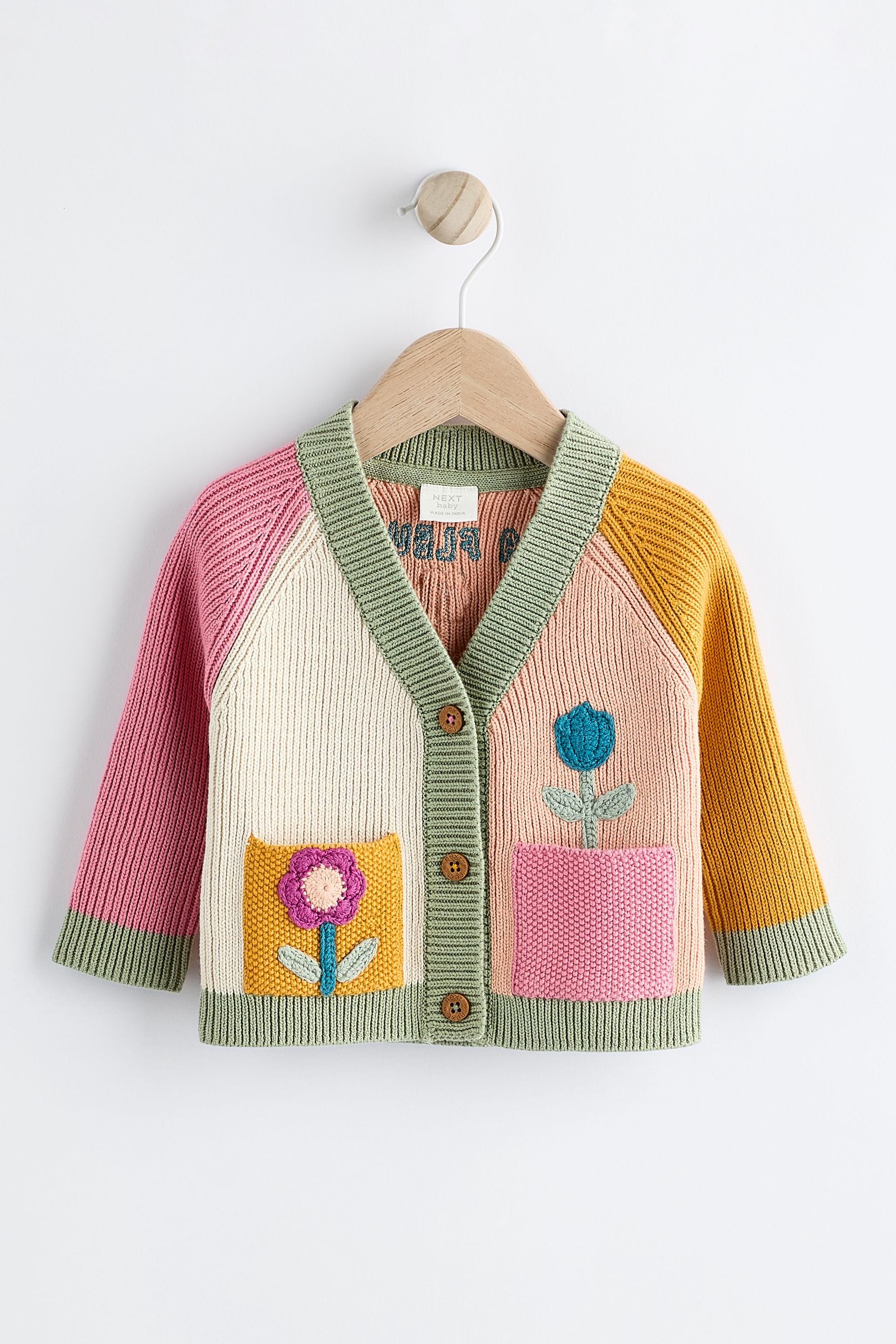 Buy Pink Yellow Colourblock Embroidered Baby Knitted Cardigan 0mths 2yrs from the Next UK online shop