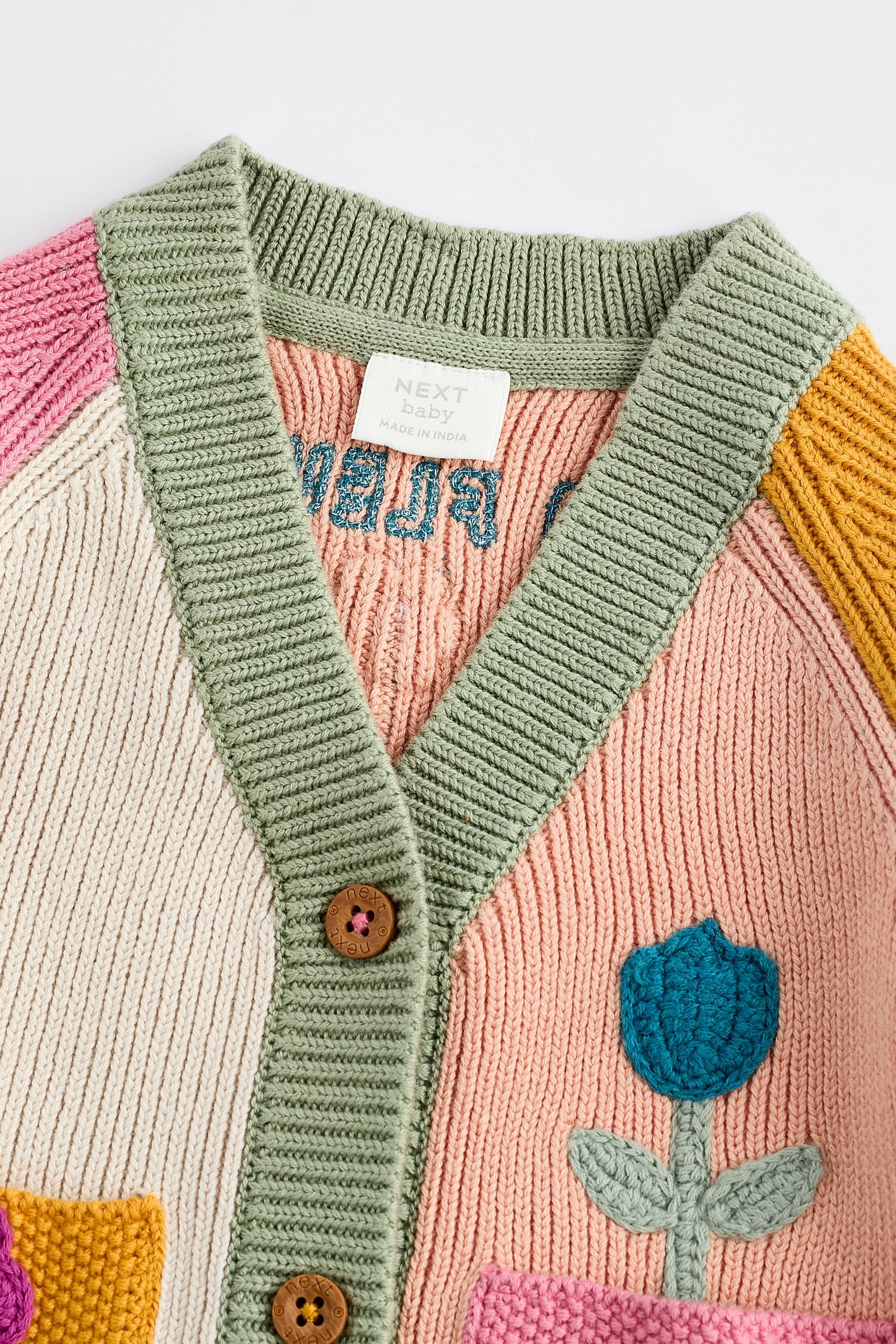 Buy Pink Yellow Colourblock Baby Embroidered Knitted 100 Cotton Cardigan 0mths 2yrs from the Next UK online shop