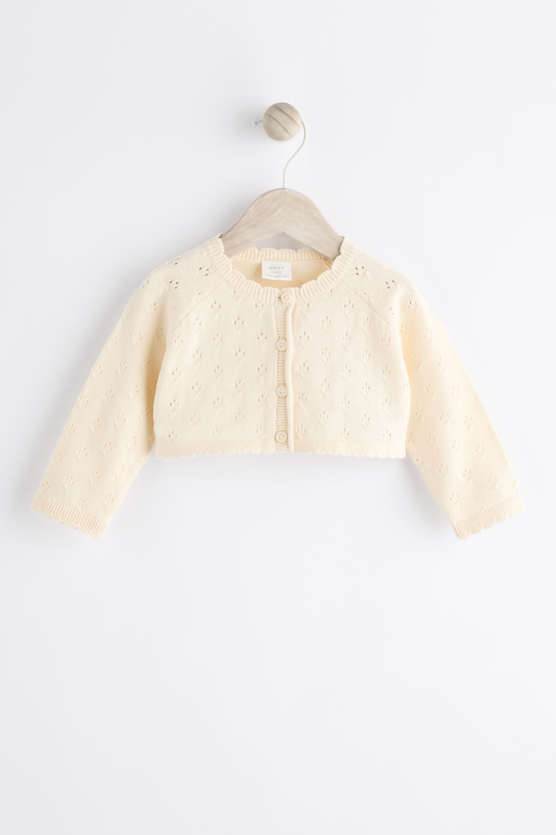 Cream Pointelle Baby Knitted Shrug Cardigan (0mths-2yrs) - Image 1 of 7