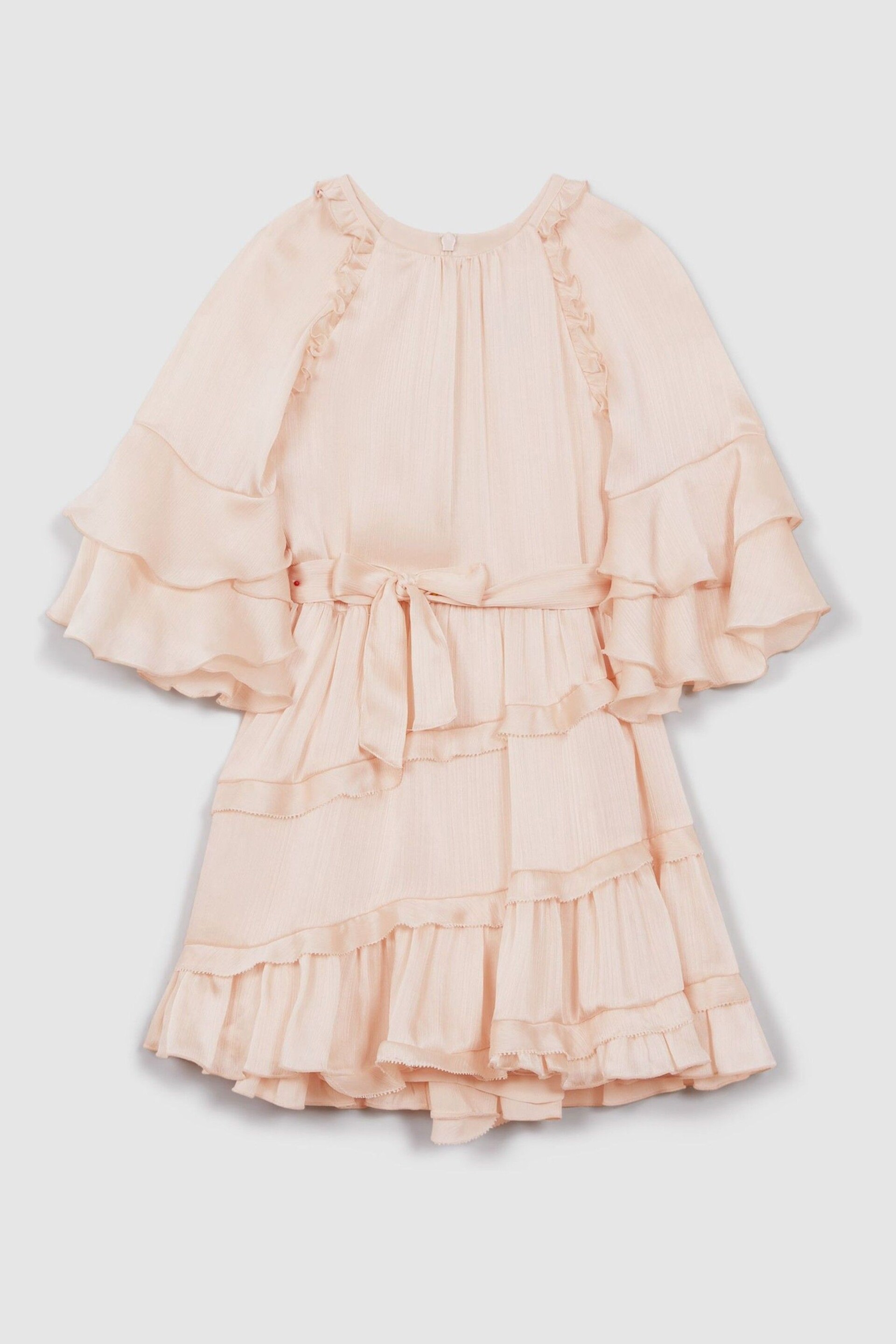 Reiss Pink Polly Senior Textured Satin Frilly Dress - Image 2 of 7