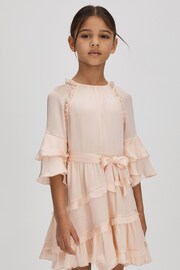 Reiss Pink Polly Senior Textured Satin Frilly Dress - Image 3 of 7