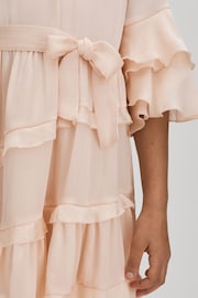 Reiss Pink Polly Senior Textured Satin Frilly Dress - Image 4 of 7