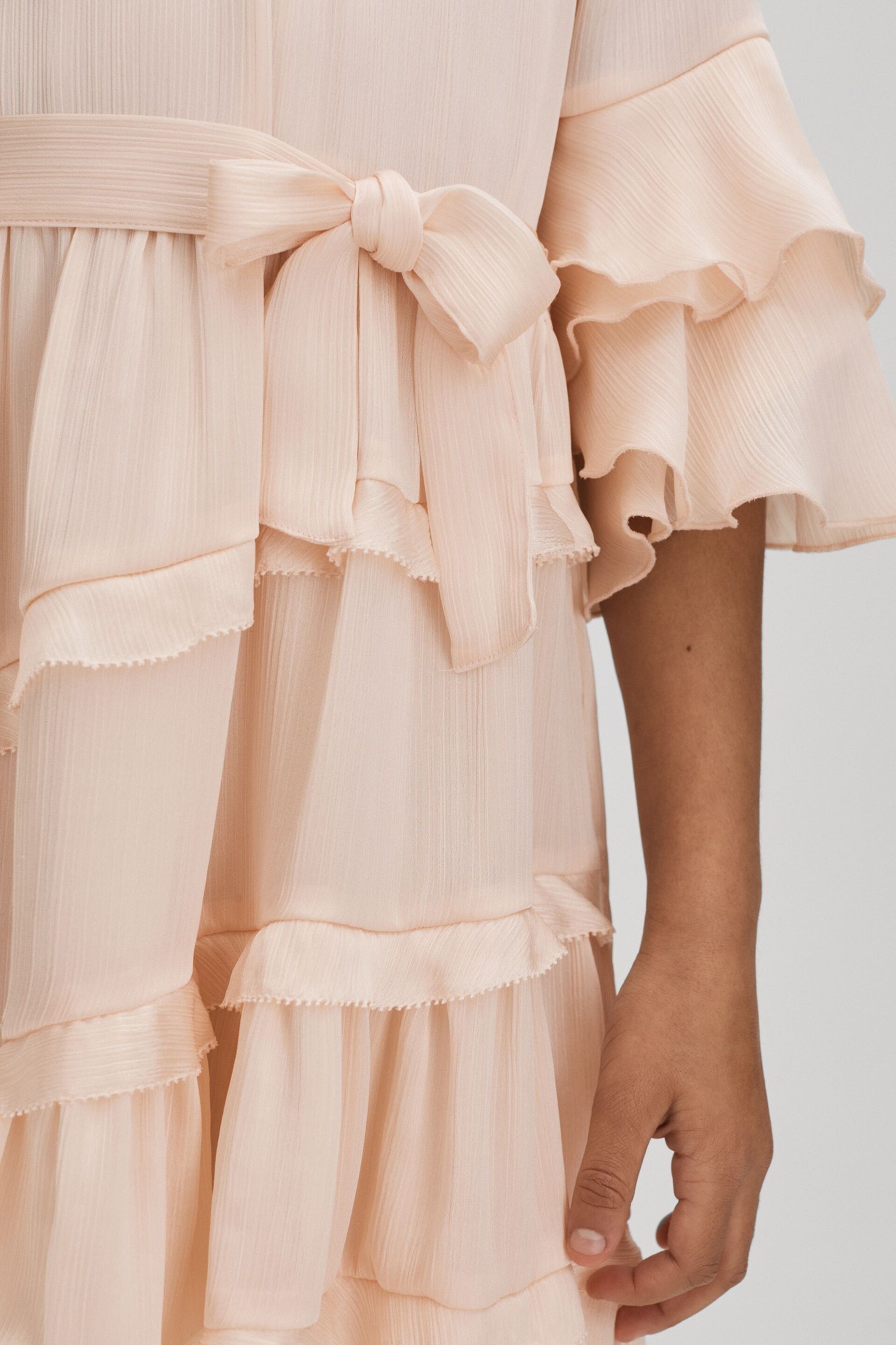Reiss Pink Polly Senior Textured Satin Frilly Dress - Image 4 of 7