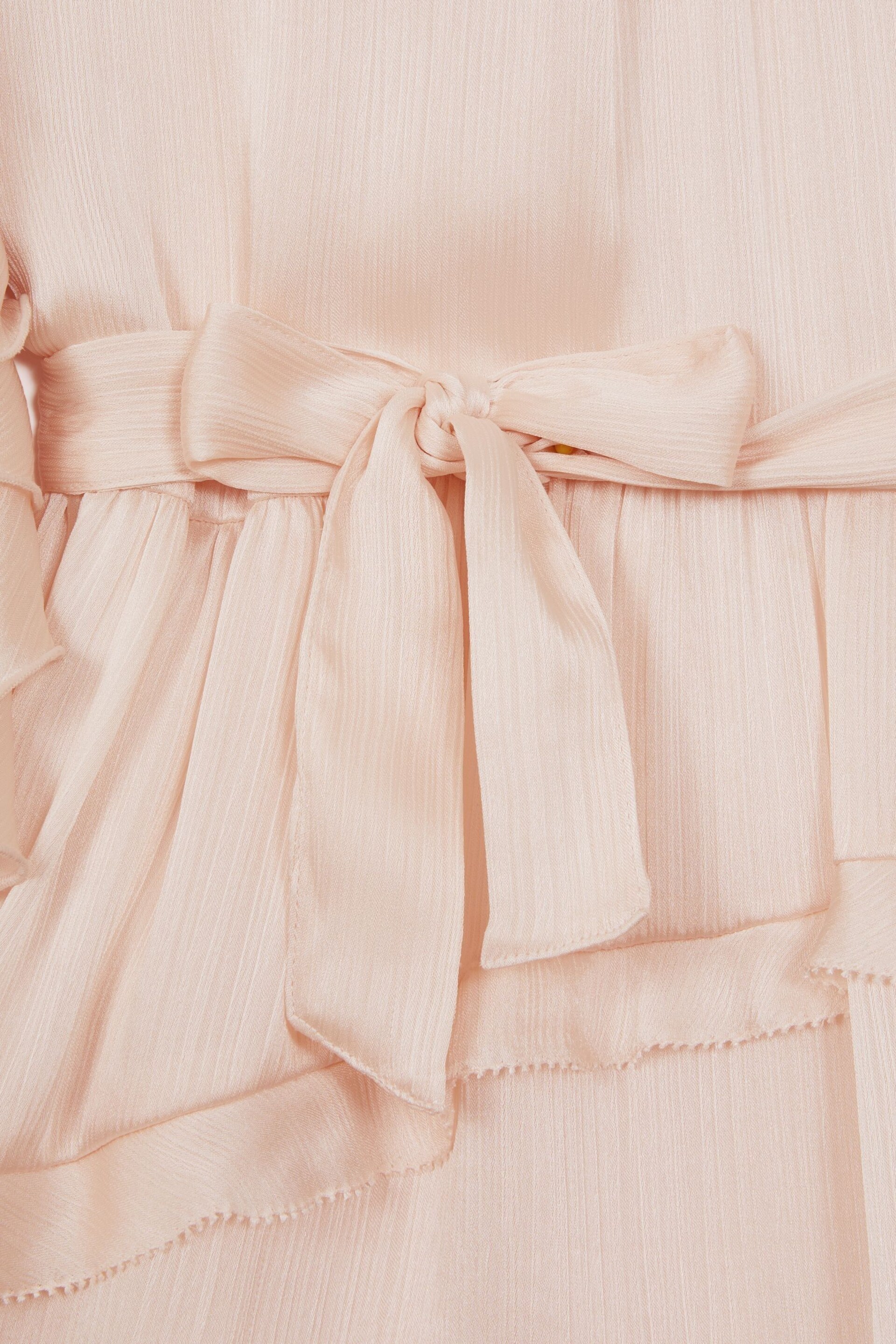 Reiss Pink Polly Senior Textured Satin Frilly Dress - Image 7 of 7