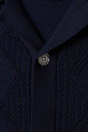 Reiss Navy Fortune Teen Cable Knit Cuban Collar Shirt - Image 6 of 6