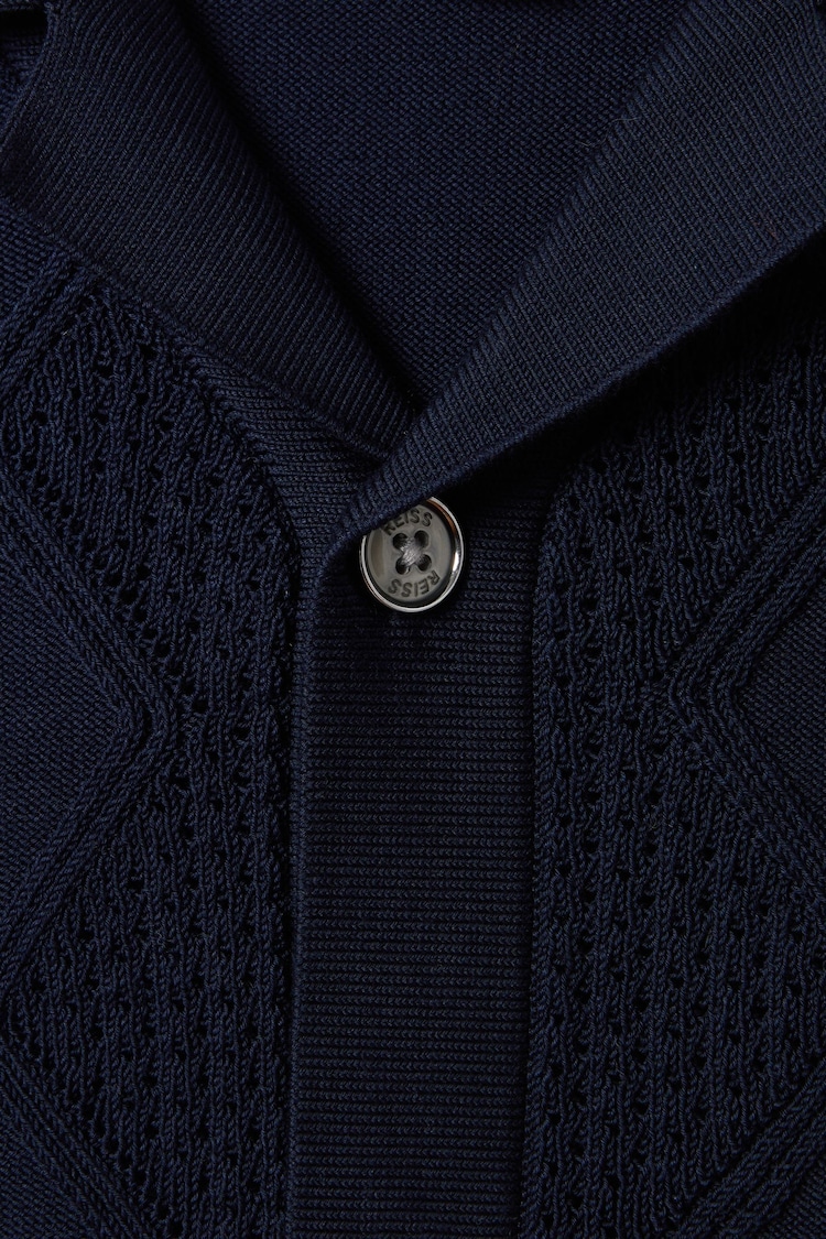 Reiss Navy Fortune Teen Cable Knit Cuban Collar Shirt - Image 6 of 6