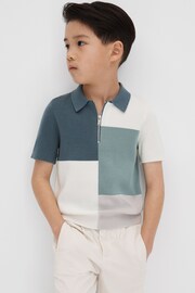 Reiss Sage Delta Teen Colourblock Half-Zip Polo Shirt - Image 2 of 6