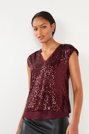 Berry Red Sequin V-Neck Top - Image 1 of 3